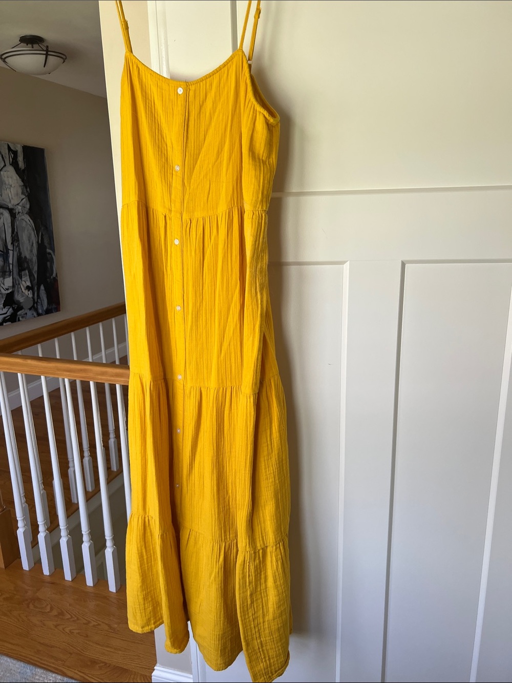LOFT Yellow Tiered Button-Front Maxi Dress